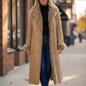 Rare Vtg 70s Bonnie Cashin Trench Russ Taylor Fur Lined Tan Turn Lock Coat Sz L